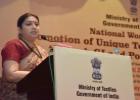 Smt. Smriti Zubin Irani, Hon’ble Minister of Textiles, Government of India addressing participants in National Workshop on GI and Post-GI Initiatives